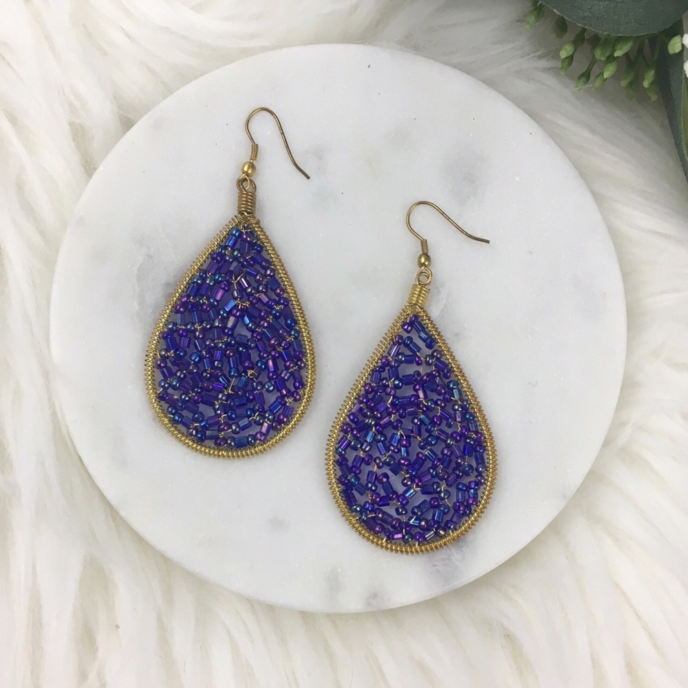 Lapis Blue Beaded Teardrop Earrings